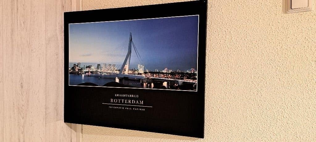Fotolijst 56cm x 72cm, Erasmusbrug Rotterdam, Paul Martens, Ophalen, Gebruikt, Metaal, Standaard fotolijst
