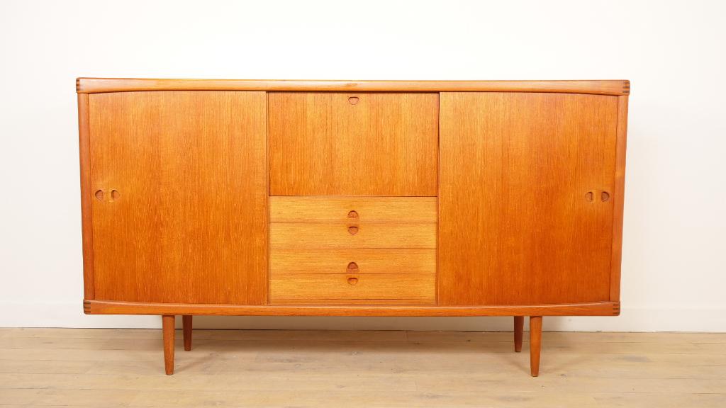 Vintage kast | Deens Highboard | Bramin | 225 cm, Met klep(pen), Teakhout, Ophalen of Verzenden, Zo goed als nieuw