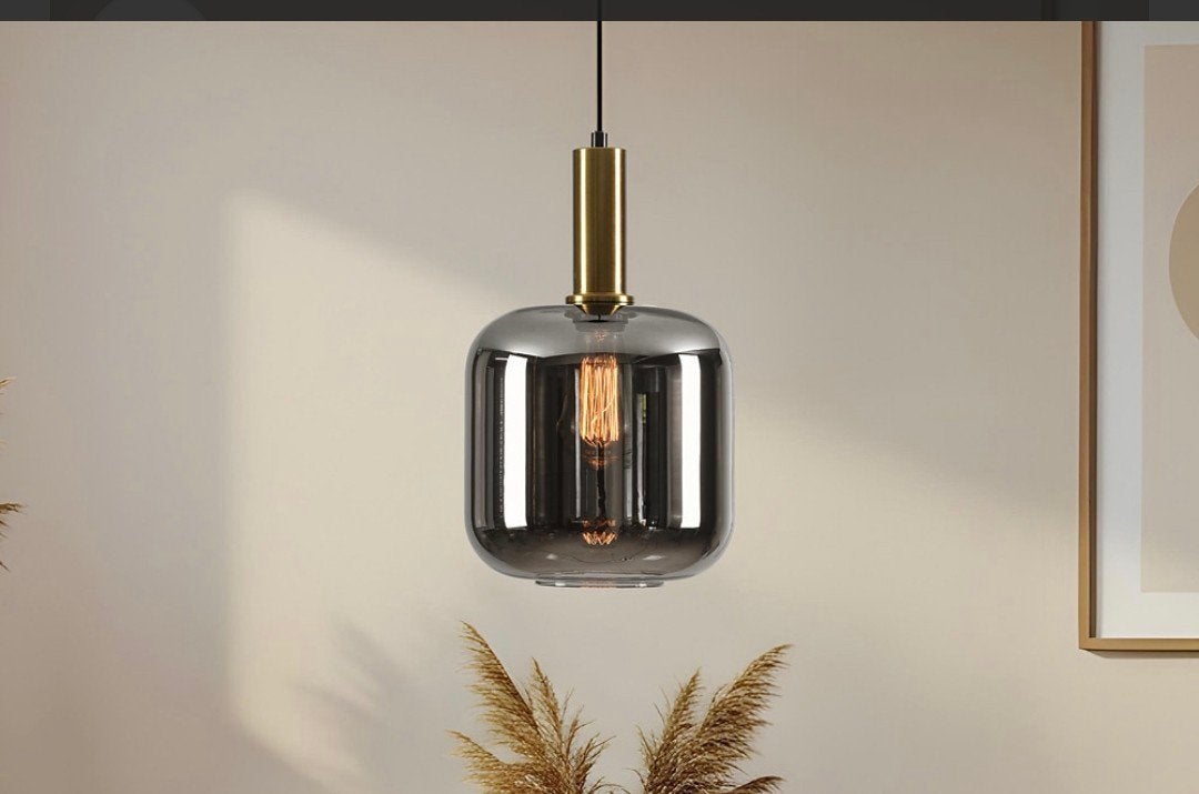 Hanglamp rookglas met spiegeleffect, Ophalen, Nieuw, Glas