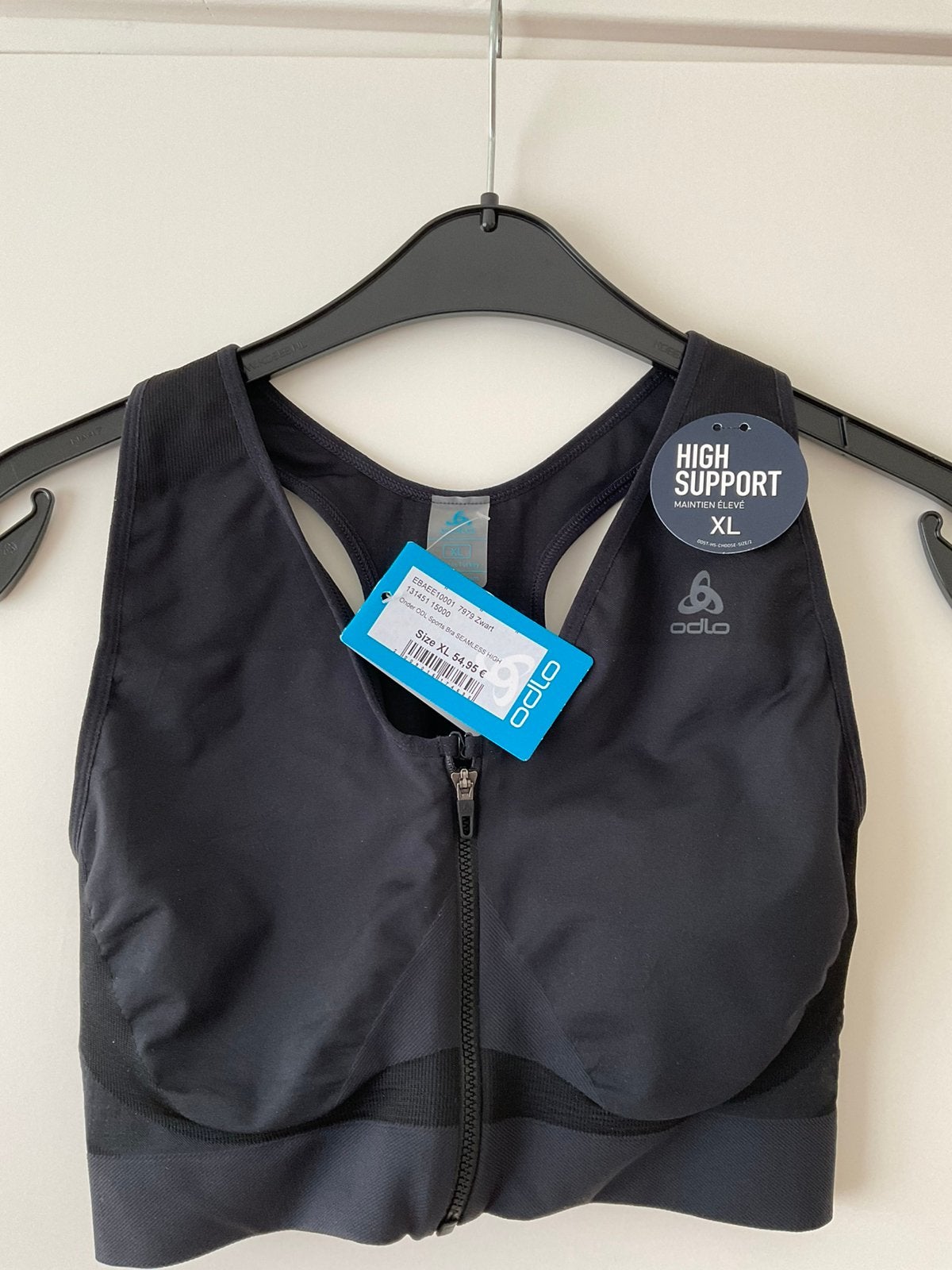 Nieuwe Odlo High Support bh rits sluiting mt XL, Zwart, Maat 46/48 (XL) of groter, Nieuw, Ophalen of Verzenden