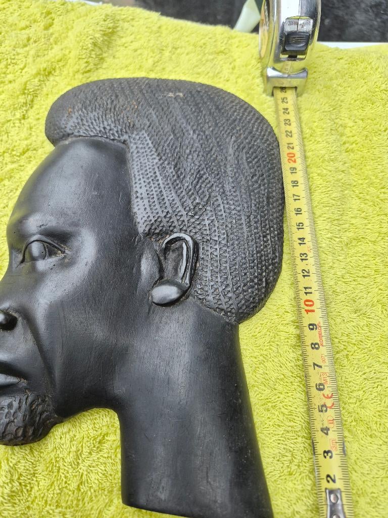 Vintage handgesneden houten buste van een Afrikaans hoofd, Antiek en Kunst, Ophalen, Houtsnijwerk, Art deco, Handgemaakt