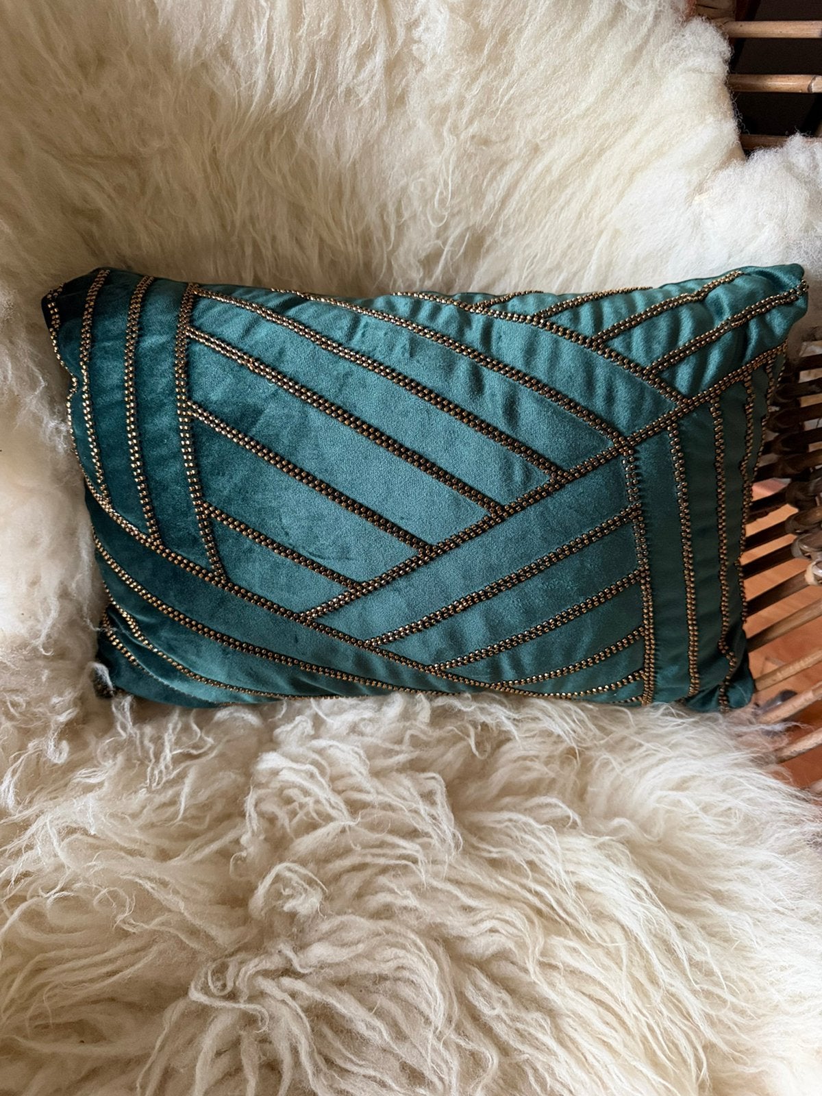 Sierkussen in mooie petrol/turquoise kleur, Huis en Inrichting, Overige kleuren, Zo goed als nieuw, Sierkussen, Rechthoekig
