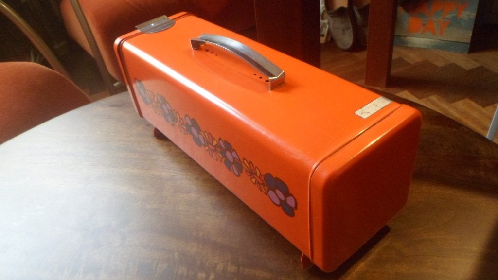 Vintage Brabantia ontbijtkoekblik koekblik snijkoek oranje, Ophalen of Verzenden