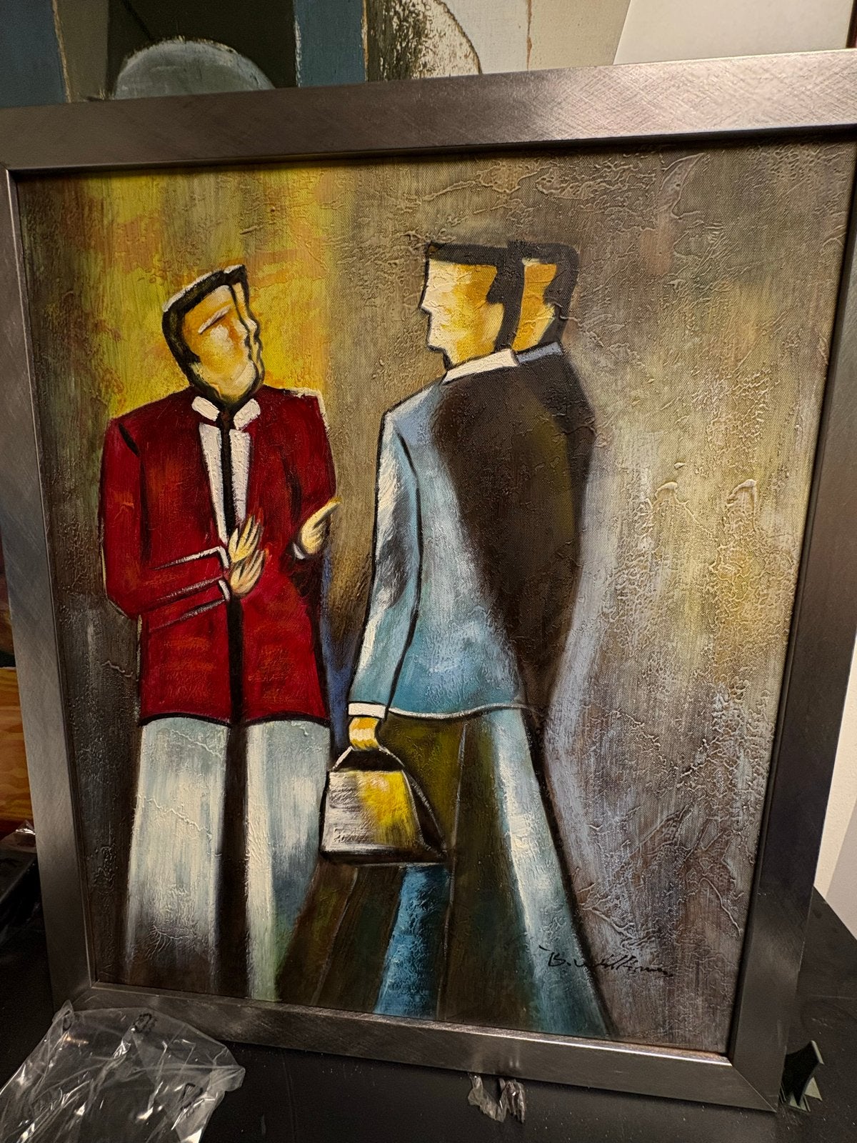 Modern schilderij B. Williams - Abstracte figuren, Antiek en Kunst, Ophalen of Verzenden, Gesigneerd, Textiel, Figuren