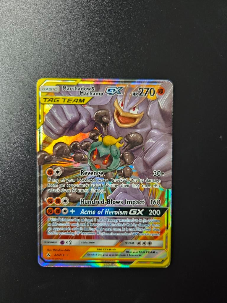 Marshadow & Machamp GX Tag Team, Hobby en Vrije tijd, Verzamelkaartspellen | Pokémon, Ophalen of Verzenden, Zo goed als nieuw