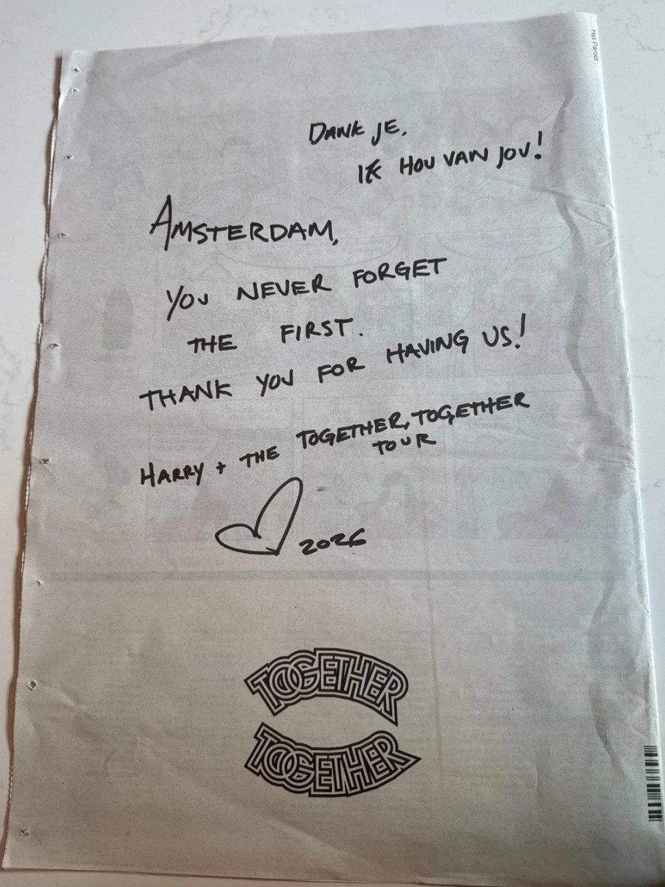 Harry Styles krant, Ophalen of Verzenden, Zo goed als nieuw