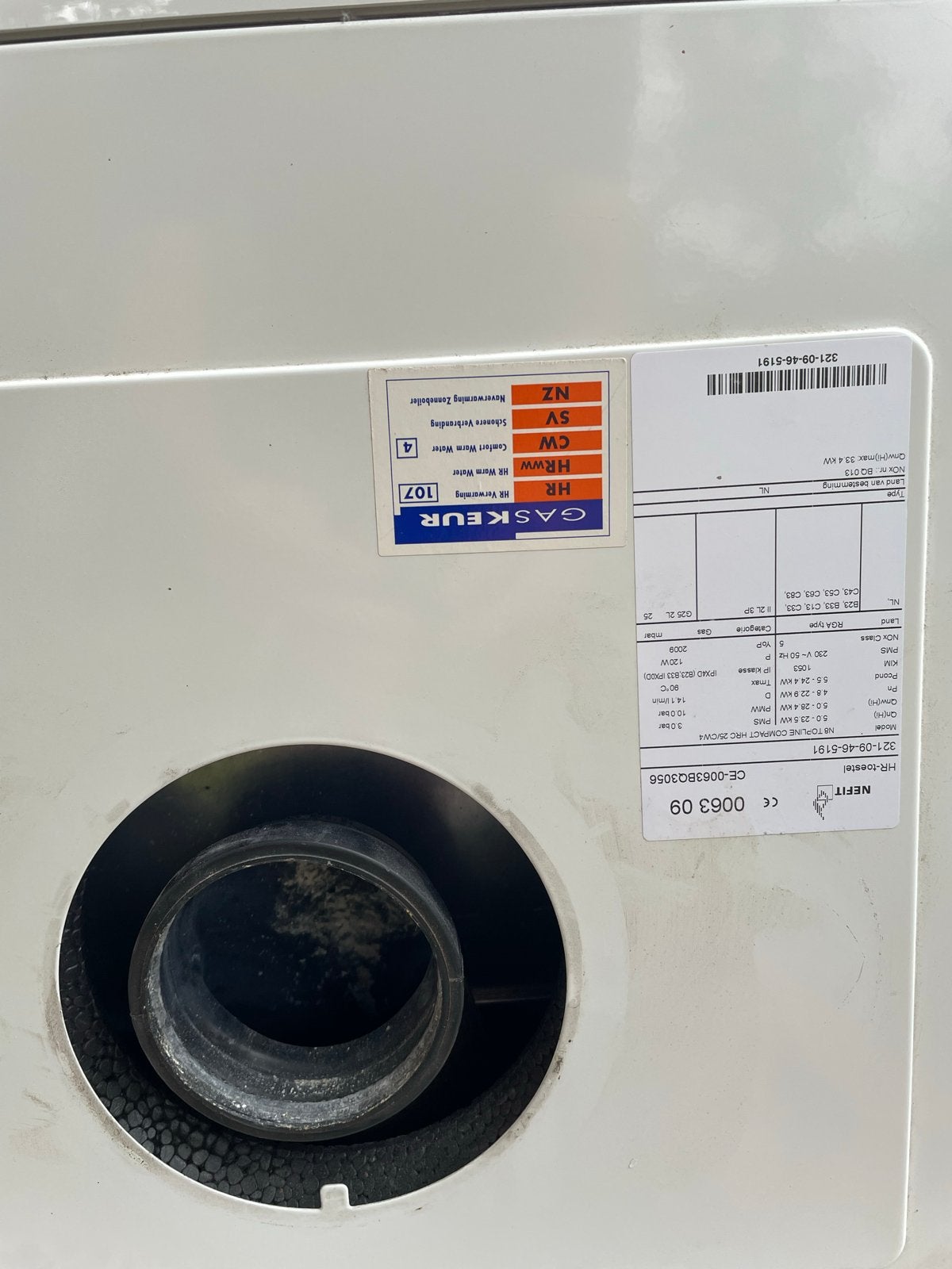 Nefit CV-ketel 24 kW (2009) incl. afvoer en thermostaat, Doe-het-zelf en Verbouw, Geisers en Boilers, Minder dan 20 liter, Ophalen of Verzenden