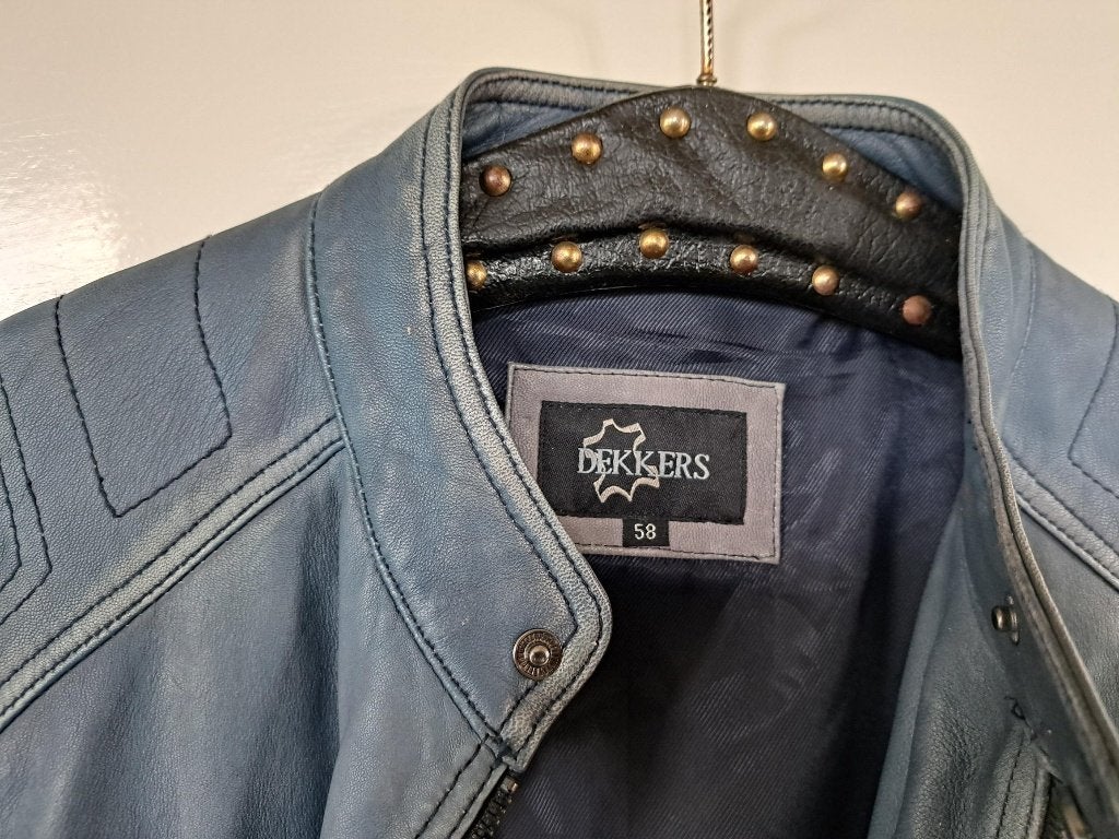 Nieuwe blauwe leren jas, Blauw, Dekkers, Maat 56/58 (XL), Ophalen of Verzenden