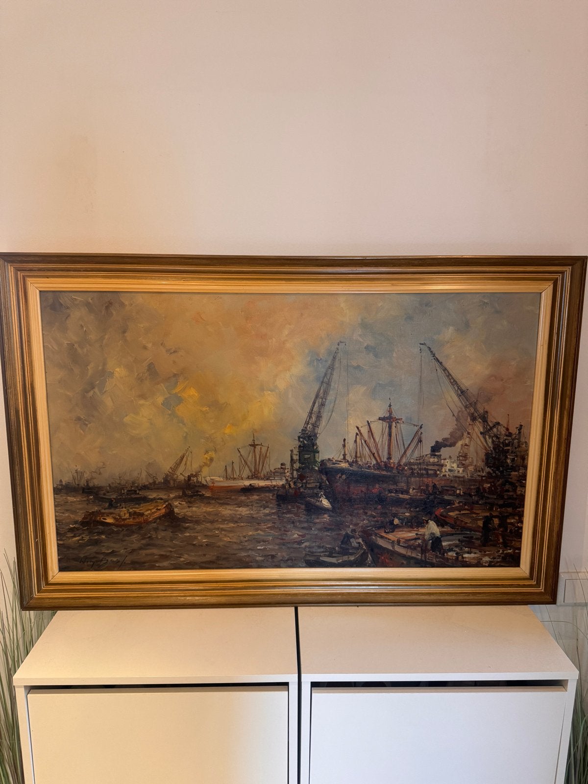 Wim Bos - Haven van Rotterdam (ca. 1940) - 100x65cm, Maritiem / water, Doek, Realistisch, Ophalen of Verzenden