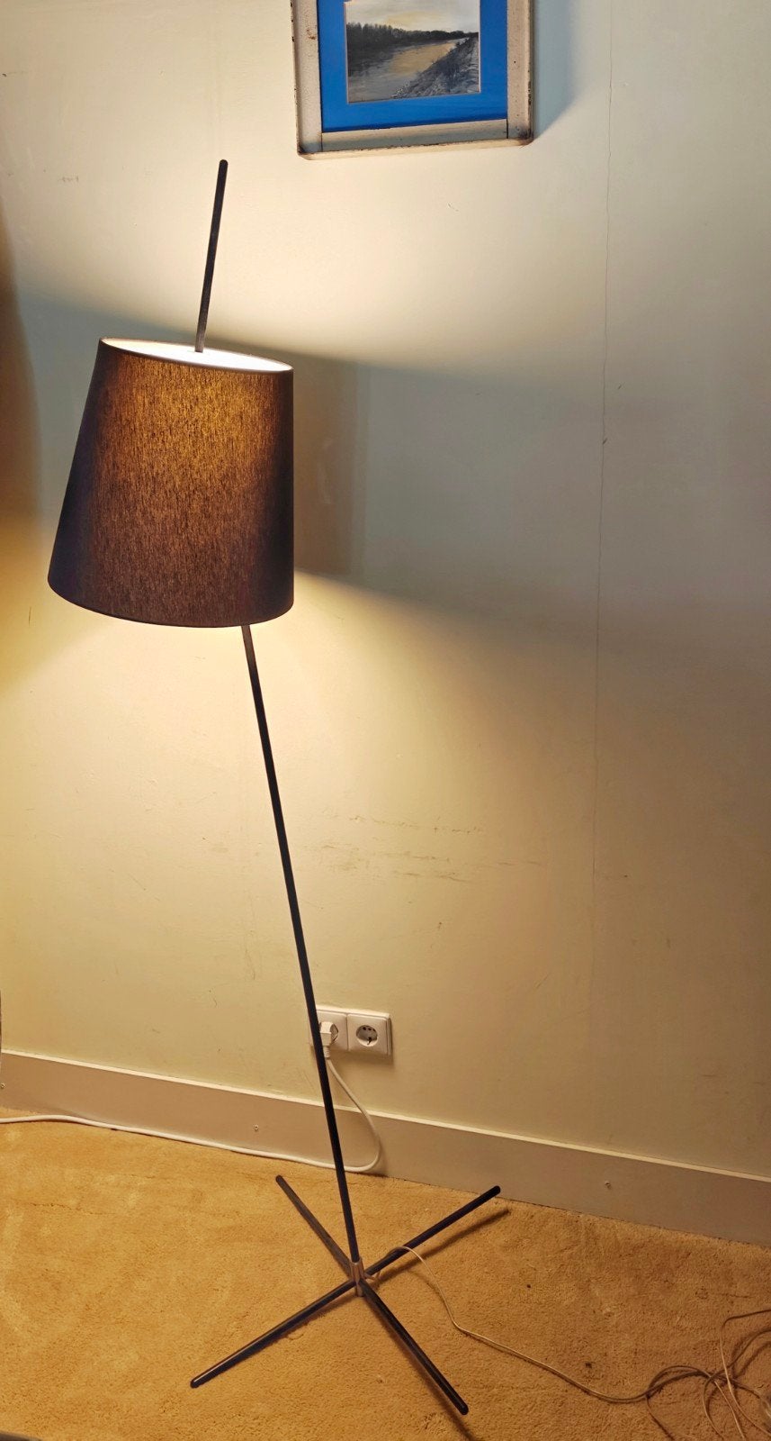 Mooie zwarte staande design lamp - Henrik Pedersen, Ophalen, Gebruikt, E27 (groot), Textiel