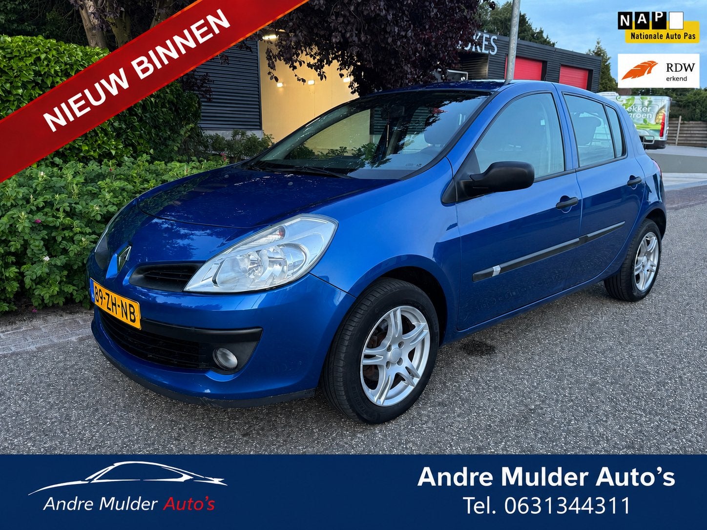 Zeer nette Renault Clio 1.2 16V 5-DRS 2008 Blauw Nieuwe Apk, Voorwielaandrijving, 535 kg, 74 pk, 4 cilinders