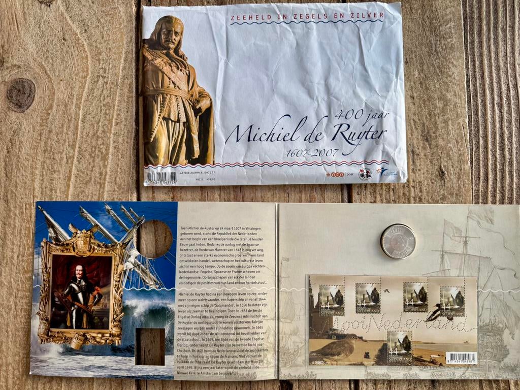 5 euro Michiel de Ruyter met postzegels, Postzegels en Munten, Ophalen of Verzenden