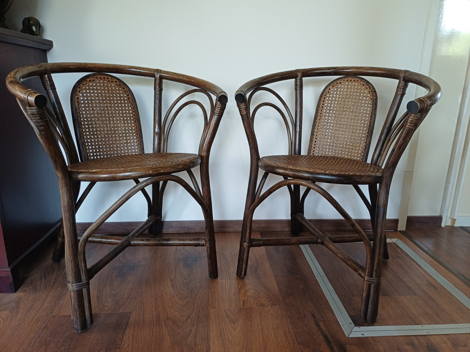 2 rotan stoelen met webbing zitting en rugleuning, Ophalen of Verzenden