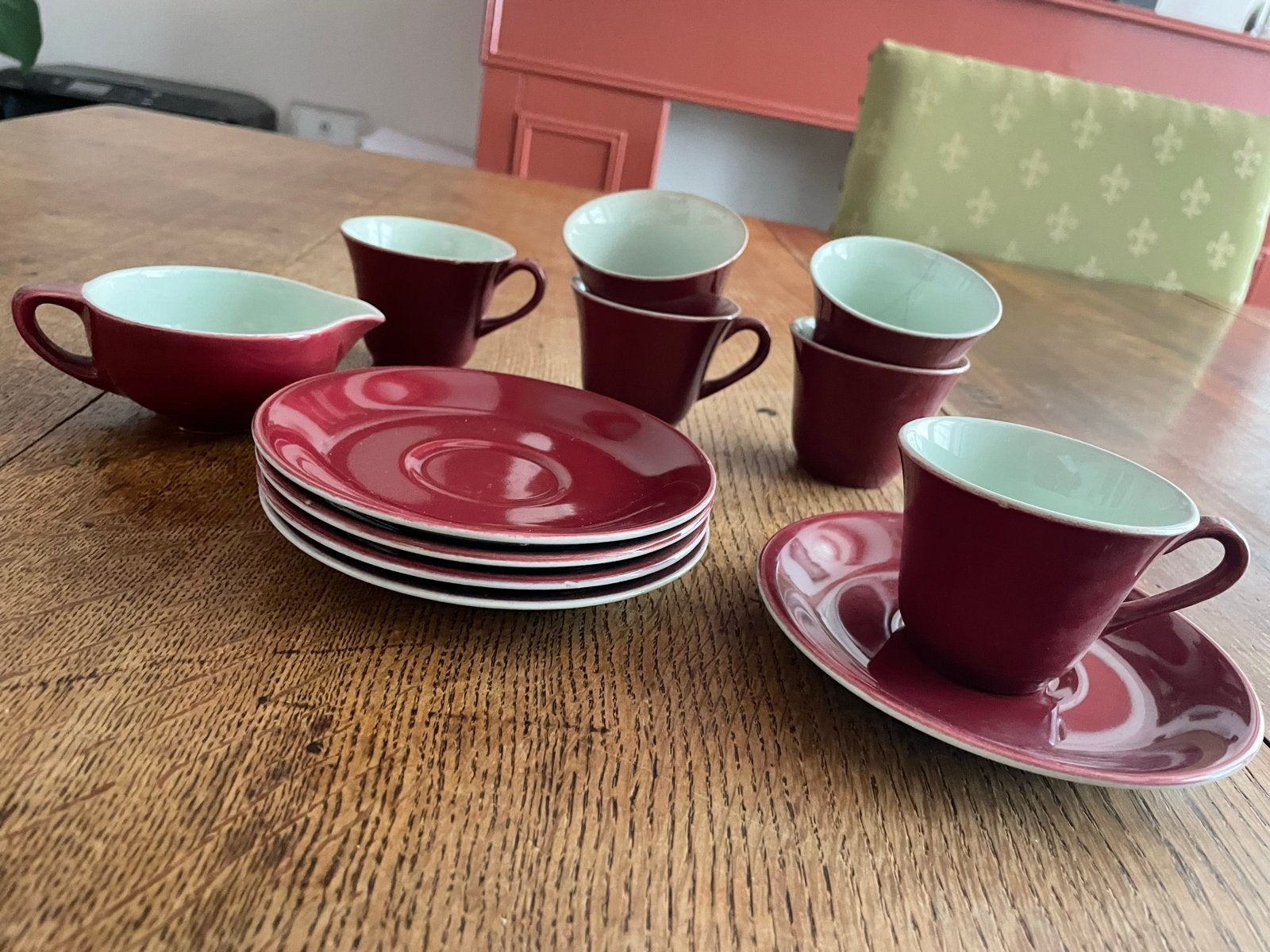 Royal Goedewaagen Koffie/mokka servies - Bordeauxrood, Antiek en Kunst, Ophalen