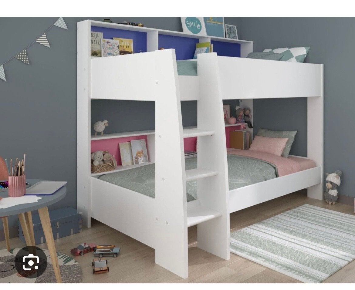 Stapelbed met opbergruimte - Wit, Ophalen, Gebruikt, 90 cm, 160 tot 180 cm