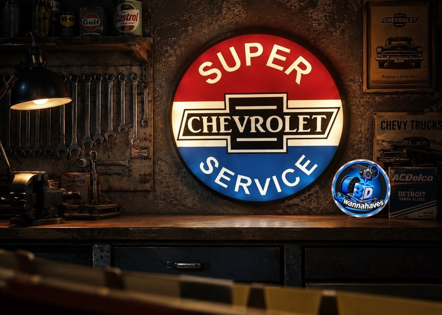 Super Chevrolet Service lichtbak met LED verlichting, Verzamelen, Ophalen of Verzenden, Nieuw, Auto's