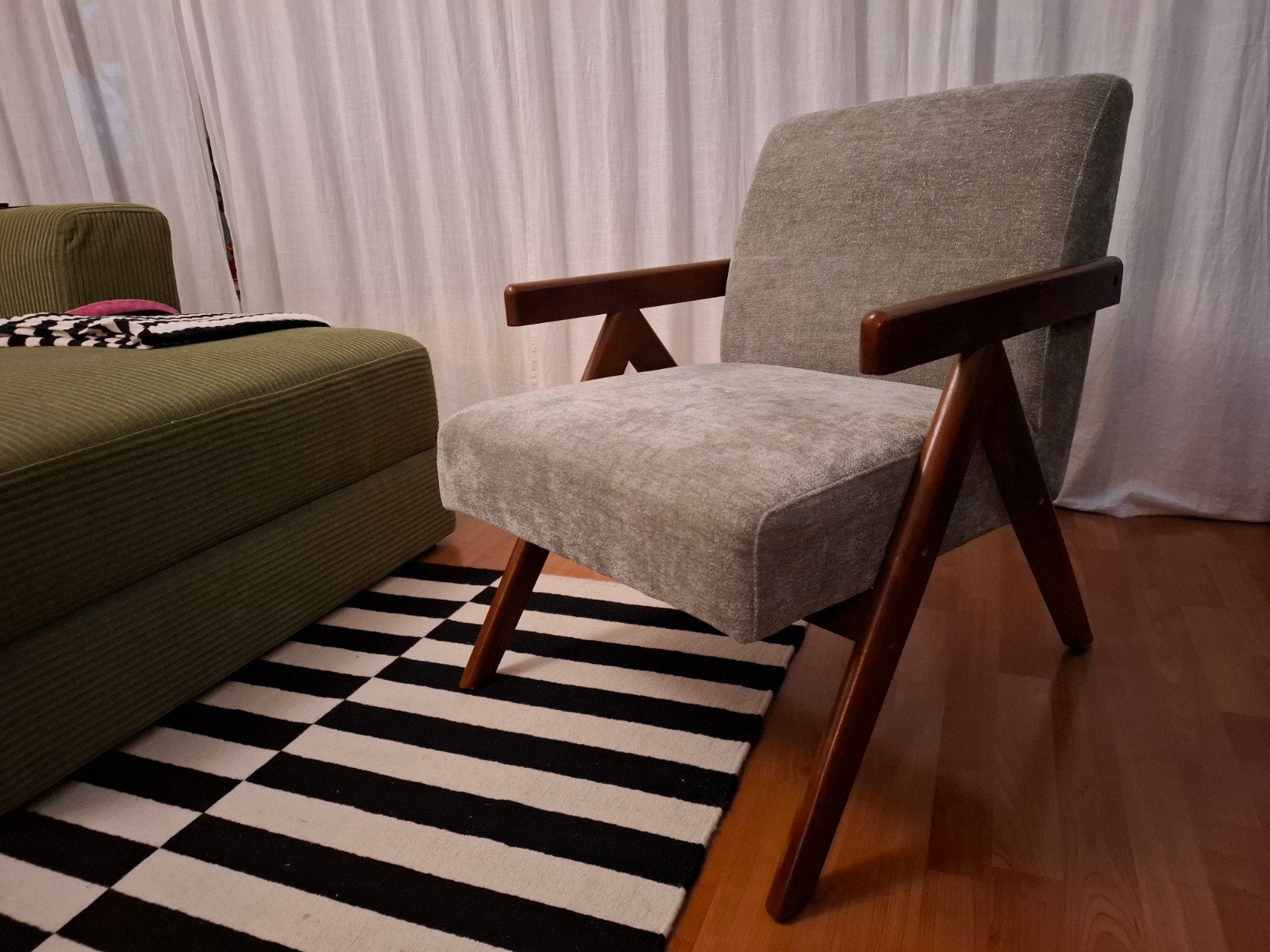 Vintage Retro Fauteuil – Mid-Century Style – Houten Frame, Huis en Inrichting, Ophalen, Minder dan 75 cm, Zo goed als nieuw, Retro vintage