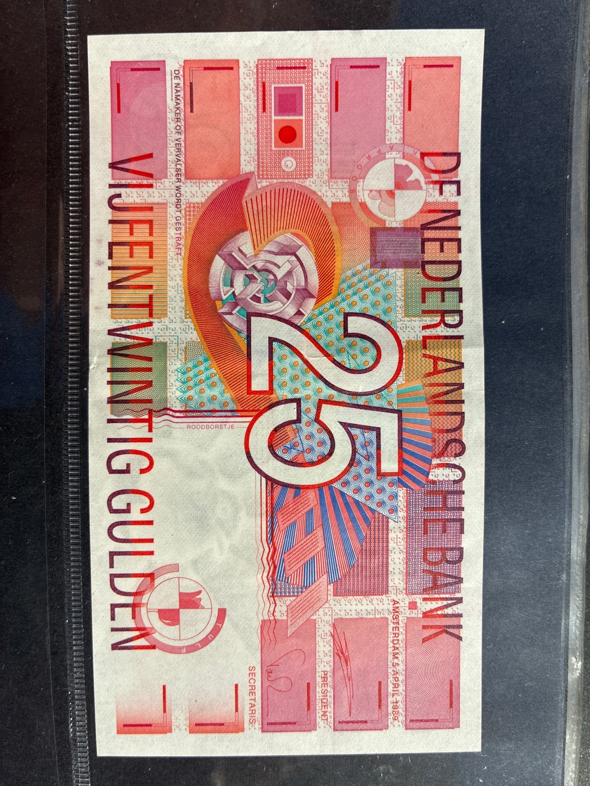 25 Gulden Roodborstje biljet - Nederlandse Bank 1989, Postzegels en Munten, Ophalen of Verzenden, 25 gulden, Los biljet