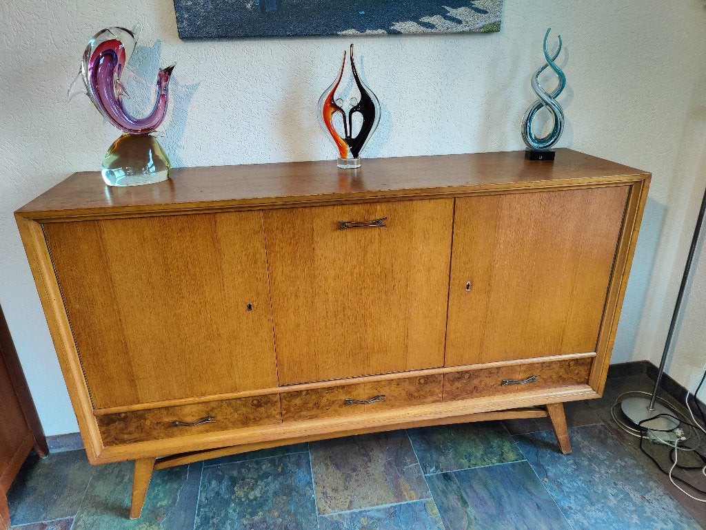 Mooi, ruim mid-century dressoir met notenhouten laden, Ophalen, Gebruikt, 150 tot 200 cm, Vintage