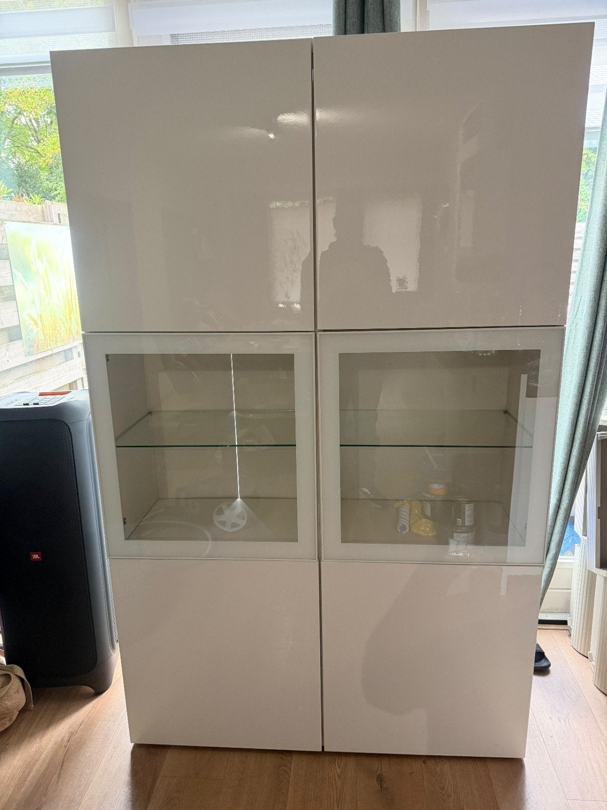 Ikea Besta Kasten glasdeur Wit Hoogglans keukenkast opberg, Ophalen, Gebruikt