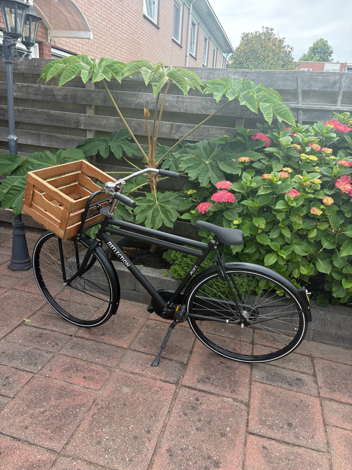 Zwarte transportfiets met krat - MOVE Reflection, Terugtraprem, Gebruikt, 57 tot 61 cm, Ophalen