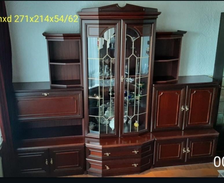 Kersenhouten kast met vitrine en opbergruimte, Ophalen, Gebruikt, Met deur(en), 200 cm of meer