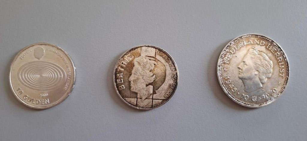 10 gulden zilveren munten 3 verschillende, Koningin Juliana, Zilver, Ophalen of Verzenden, Losse munt