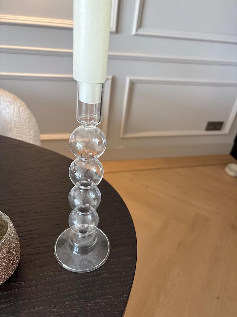 Glazen Kandelaar met Bolvormige Details, Antiek en Kunst, Ophalen of Verzenden, Overige materialen