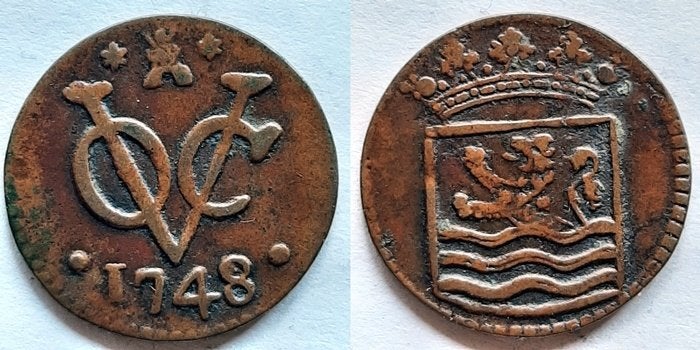 VOC Duit Zeeland 1748, Postzegels en Munten, Verzenden, Vóór koninkrijk, Overige waardes