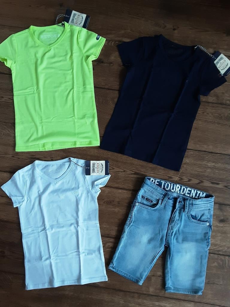 Retour 3x basis shirt NIEUW  spijker korte broek maat 5 110, Ophalen of Verzenden, Nieuw