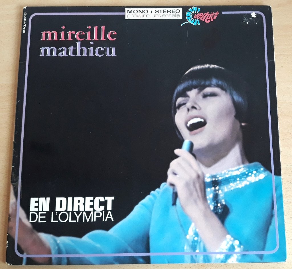 Mireille Mathieu - En direct de L' Olympia -1968, Gebruikt, Ophalen of Verzenden, Gatefold hoes, 12 inch