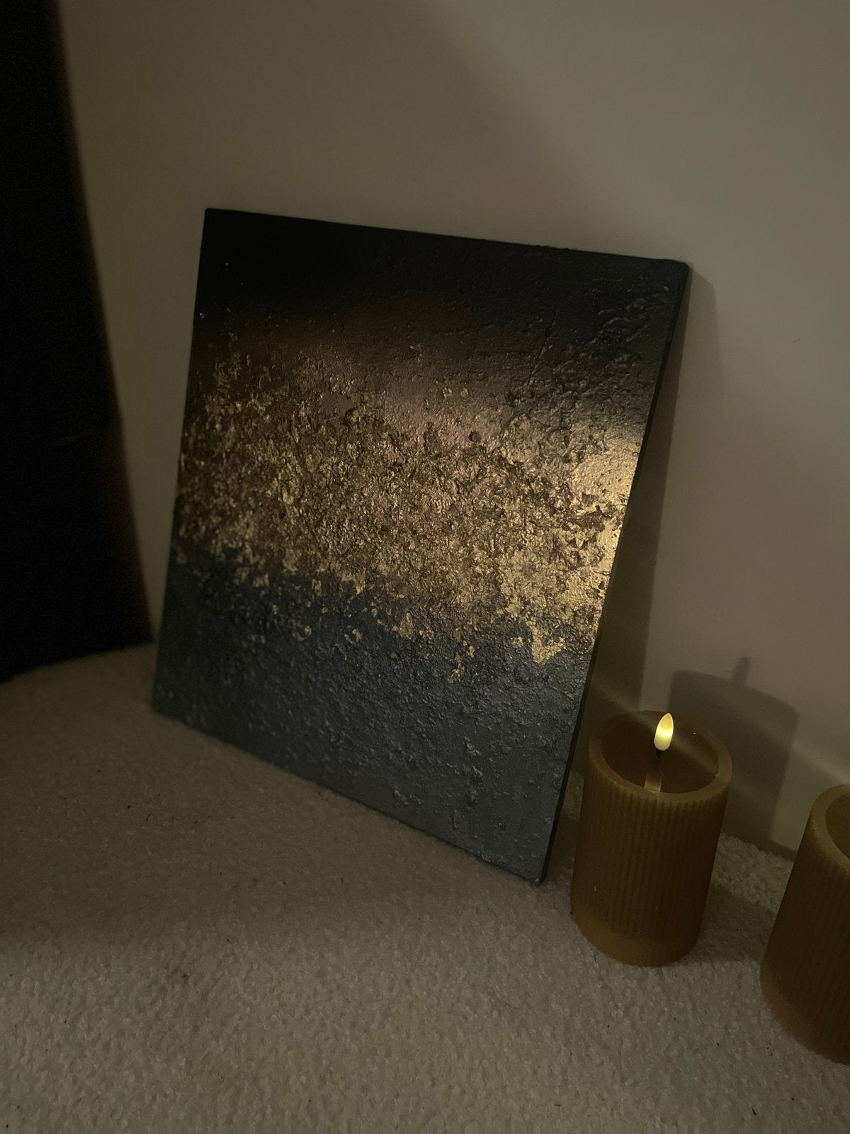 Abstract kunstobject op hout - zwart en goud schilderij, Ophalen of Verzenden