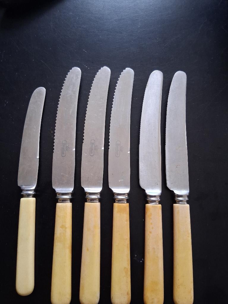 Antieke set messen crème bakeliet heft *eureka*, Antiek en Kunst, Ophalen of Verzenden