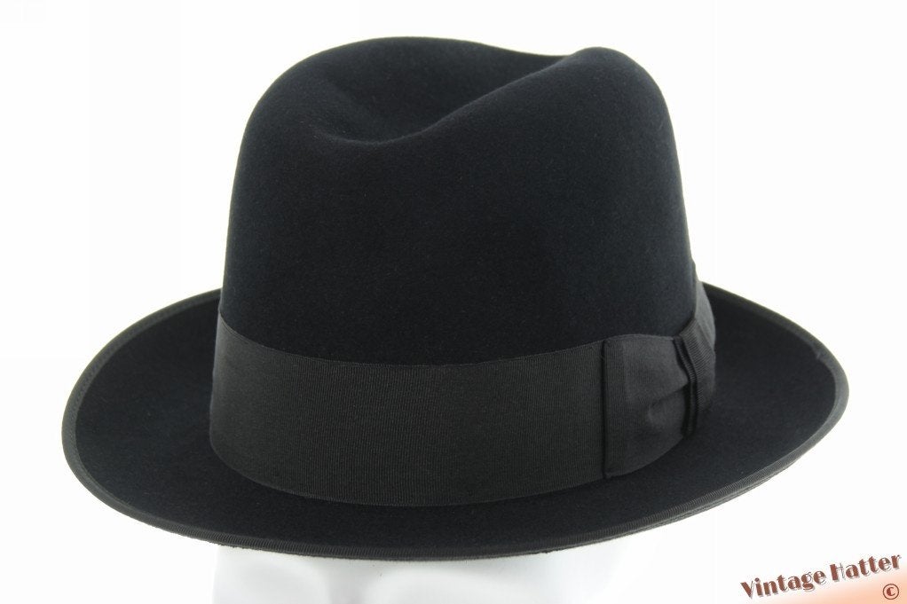 Vintage Homburg hoed Diplomat zwart geborsteld vilt 57, Hoed, Diplomat, Ophalen of Verzenden, 57 cm (M, 7⅛ inch) of minder