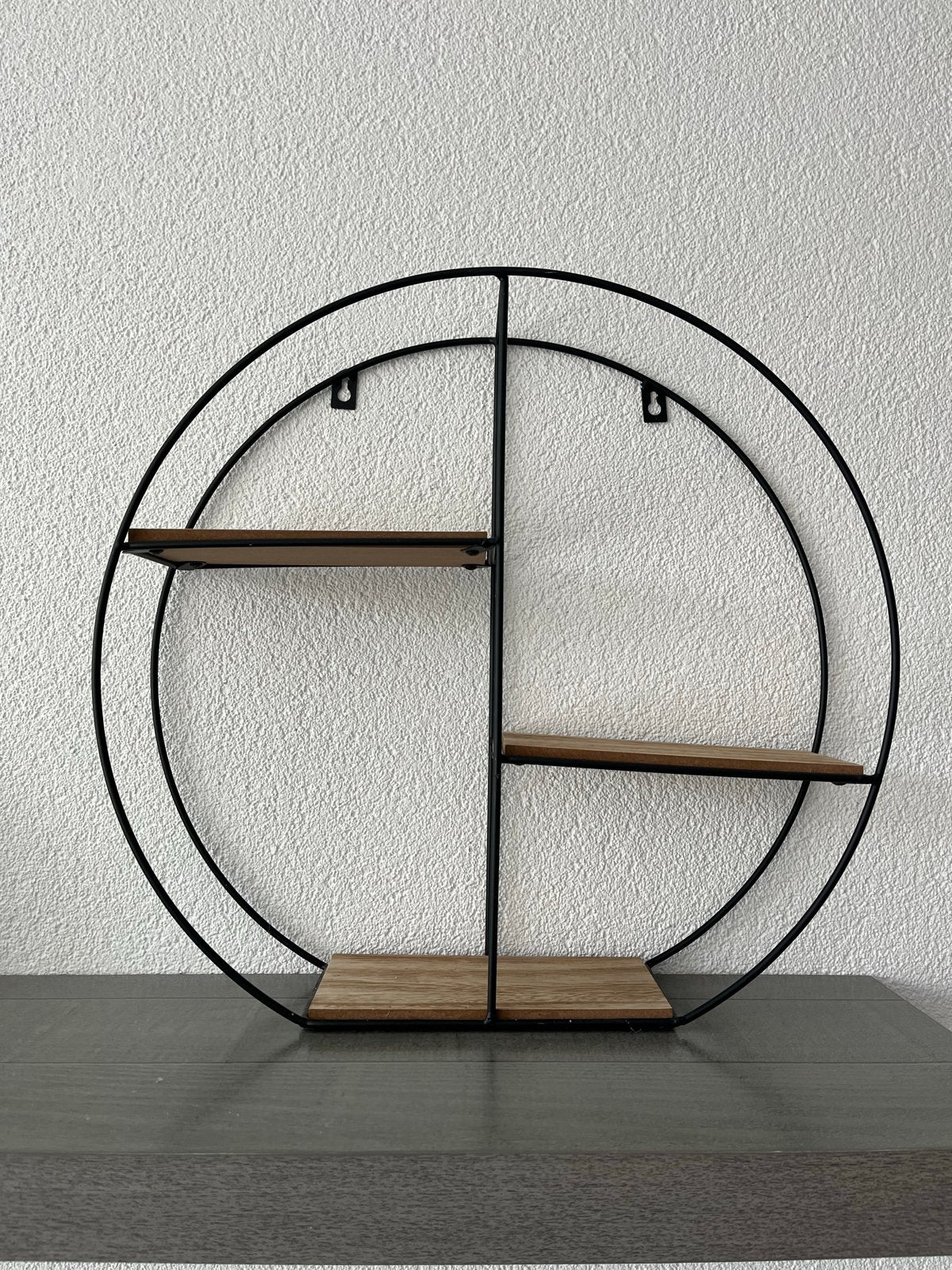 Rond wandrek met houten planken - Zwart metaal, 45 cm, Ophalen of Verzenden, Zo goed als nieuw