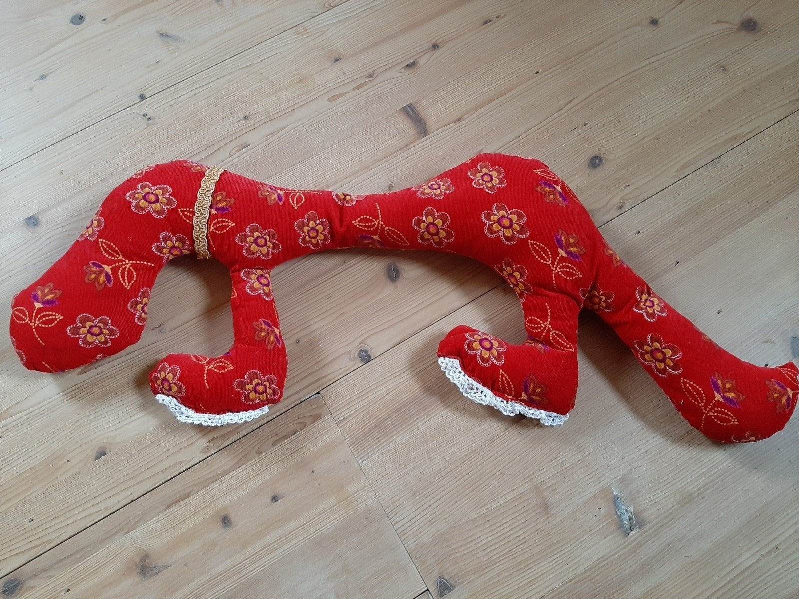 Rode teckel, knuffel in zachte baby-rib-stof., Handgemaakt, Overige typen, Nieuw, Ophalen of Verzenden