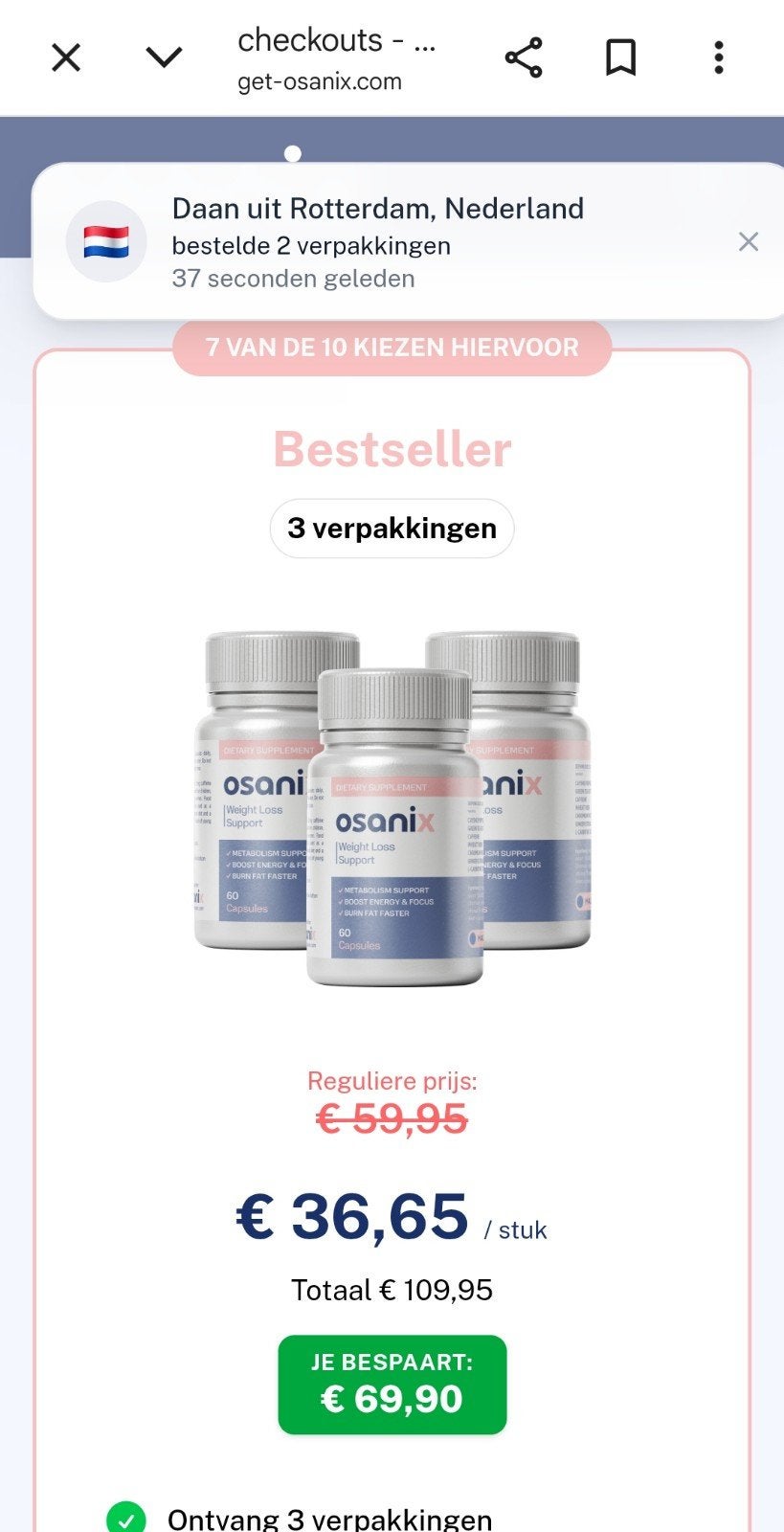 Osanix Weight Loss Support - 1 Verpakking, Ophalen, Nieuw, Poeder of Drank