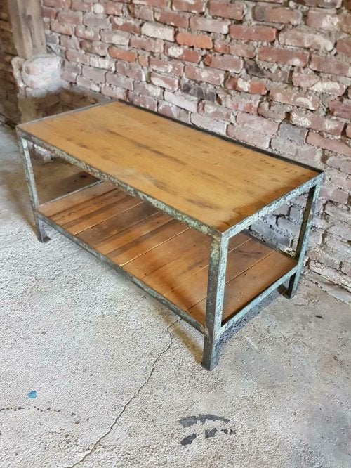 Industriële salontafel of tv meubel , stalen frame met hout, Ophalen, 50 – 75, Grenenhout, Gebruikt