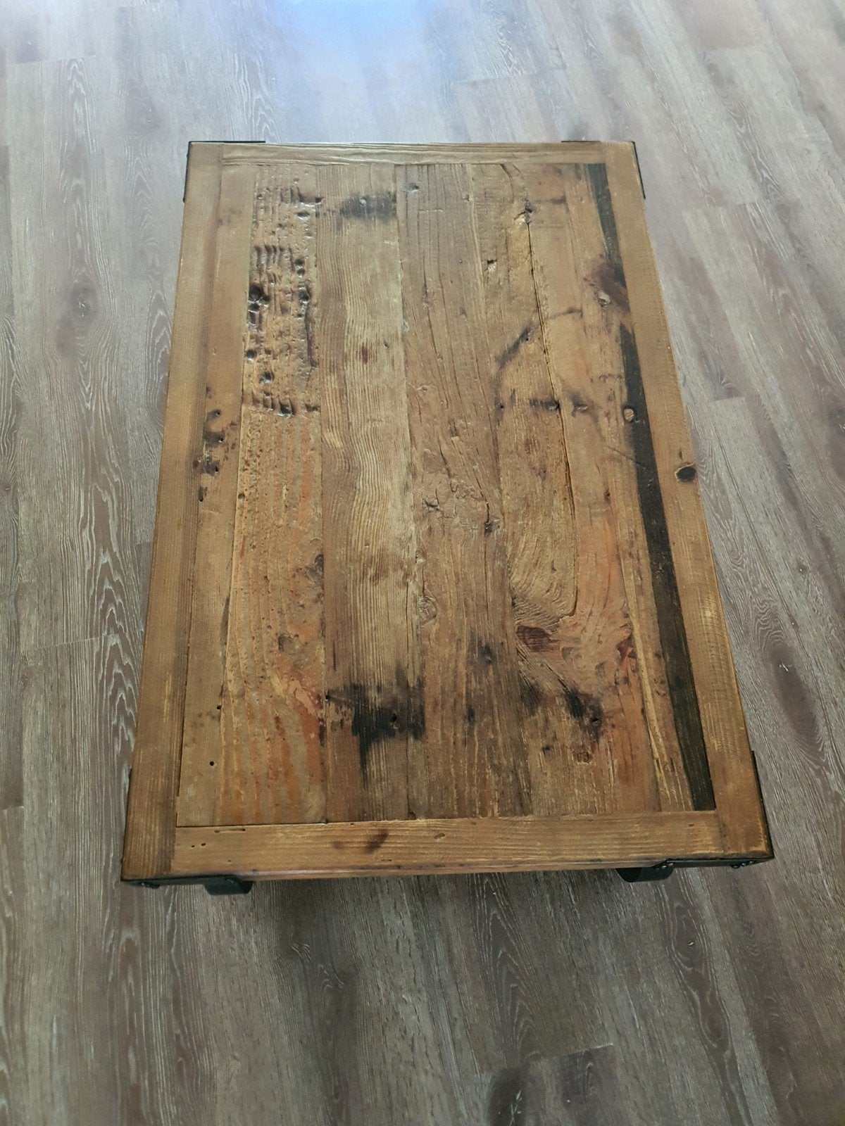 Industriële Salontafel 'Trento' op wielen, Gebruikt, 100 tot 150 cm, Industrieel, Landelijk, Rechthoekig
