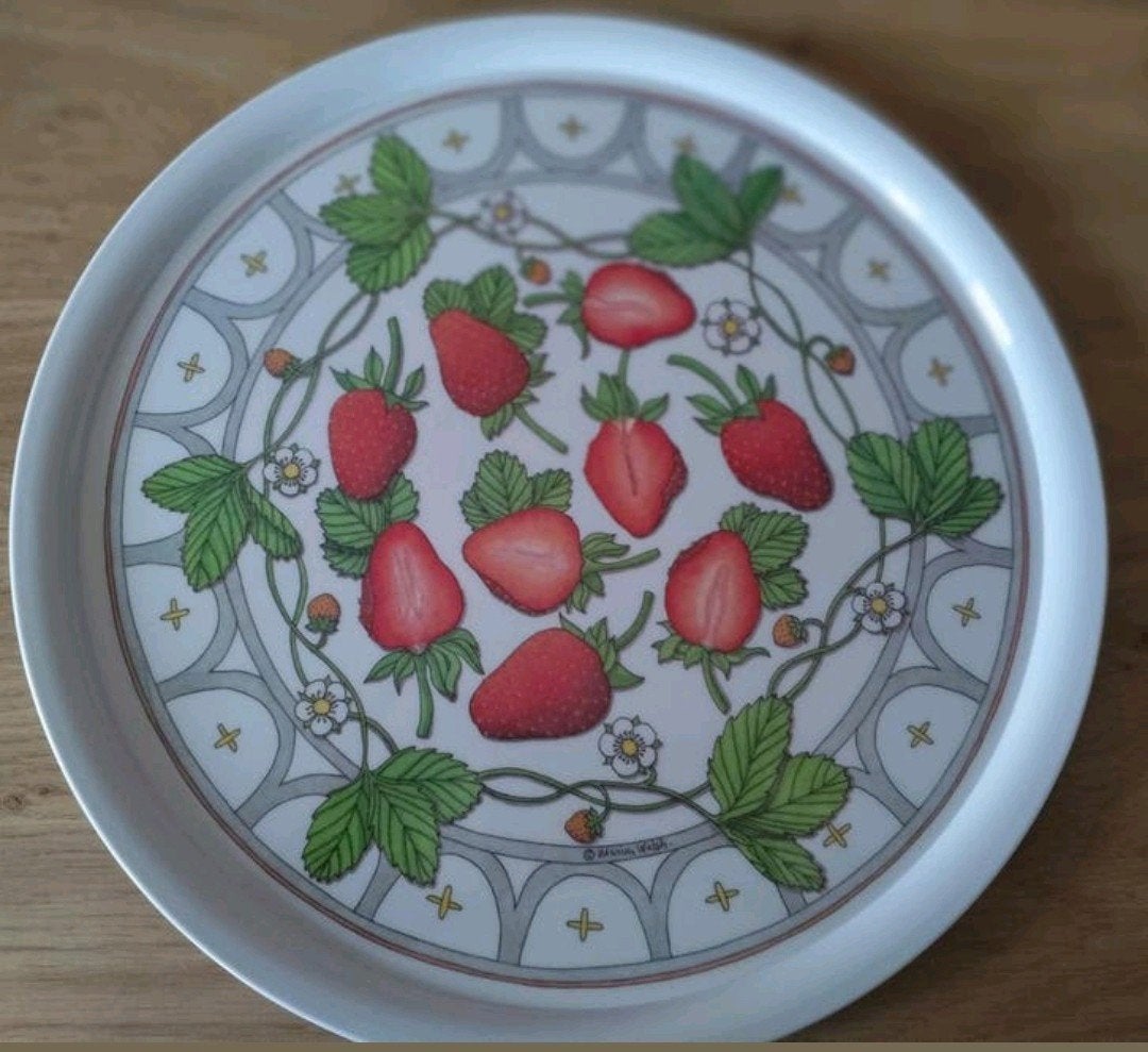 🍓🍓Melamaster dienblad met aardbeienprint, 32 cm, Kunststof, Verzenden, Rond, Nieuw