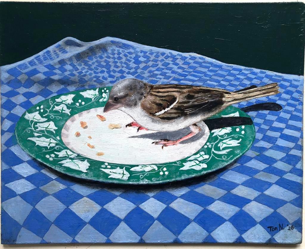 Olieverfschilderijtje “musje”, Ophalen of Verzenden