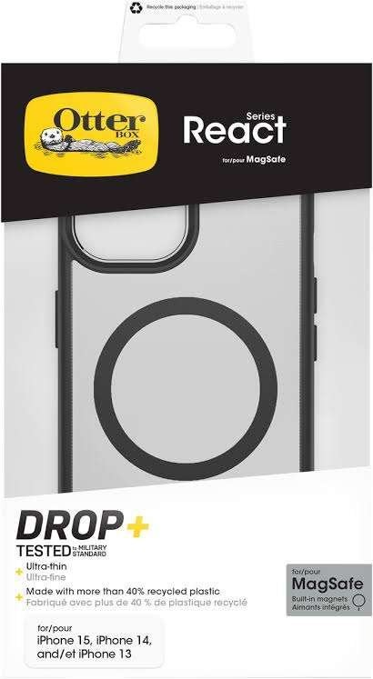 OtterBox React iPhone 15, 14 13 Back Cover MagSafe Magneet, Zwart, Nieuw, Hoesje of Tasje, OtterBox
