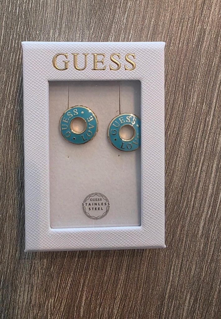 Guess stainless steel goldplated oorknoppen, Sieraden, Tassen en Uiterlijk, Met kristal, Overige materialen, Blauw, Nieuw