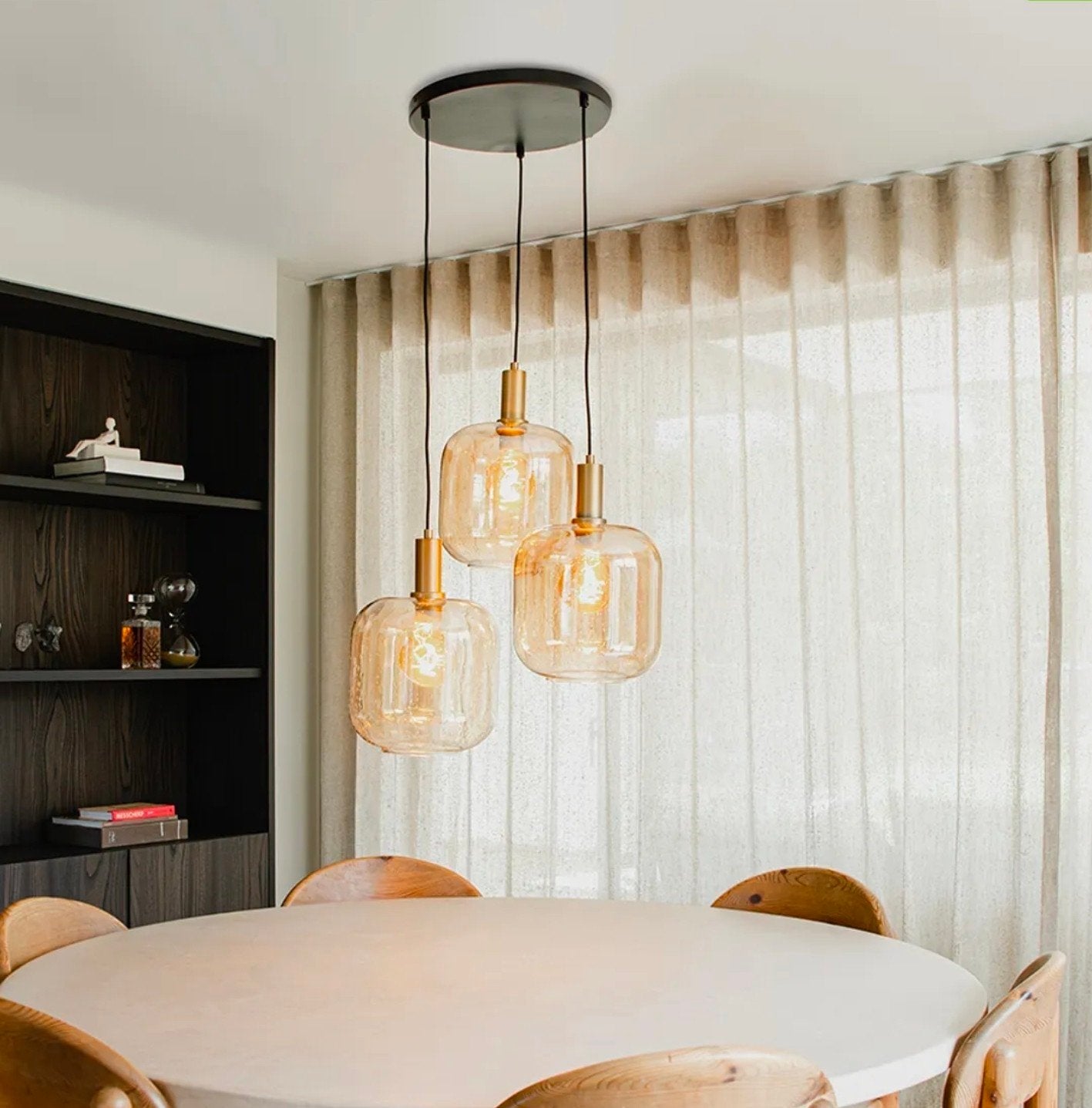 Luxe Hanglamp Zuzanna - 3 Glazen Bollen, Zwart/Brons, Ophalen