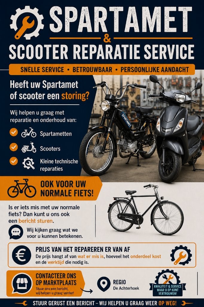 scooter/spartamet/fiets reparatieservice, Ophalen, Zo goed als nieuw, Overige merken