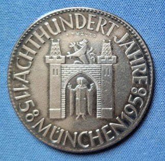 Penning München-medaille 1958  800-jarig jubileum., Verzenden, Zilver, Buitenland