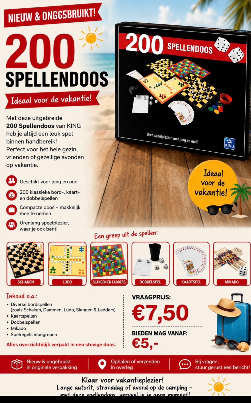 KING 200 Spellendoos - Nieuw & Ongebruikt, Een of twee spelers, Ophalen of Verzenden, Nieuw, Reisspel