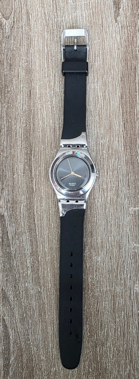 Stijlvol Swatch Irony Horloge - Zwart met Zilveren Kast, Sieraden, Tassen en Uiterlijk, Horloges | Heren, Gebruikt, Staal, Polshorloge