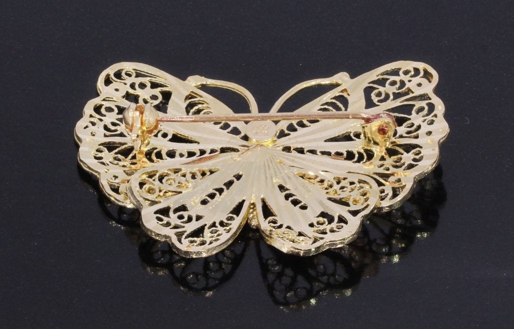 Vlinder broche 14k goud handgemaakt uniek filigrain, Voordeelsieraden, Minder dan 4 cm, Ophalen of Verzenden, Zo goed als nieuw