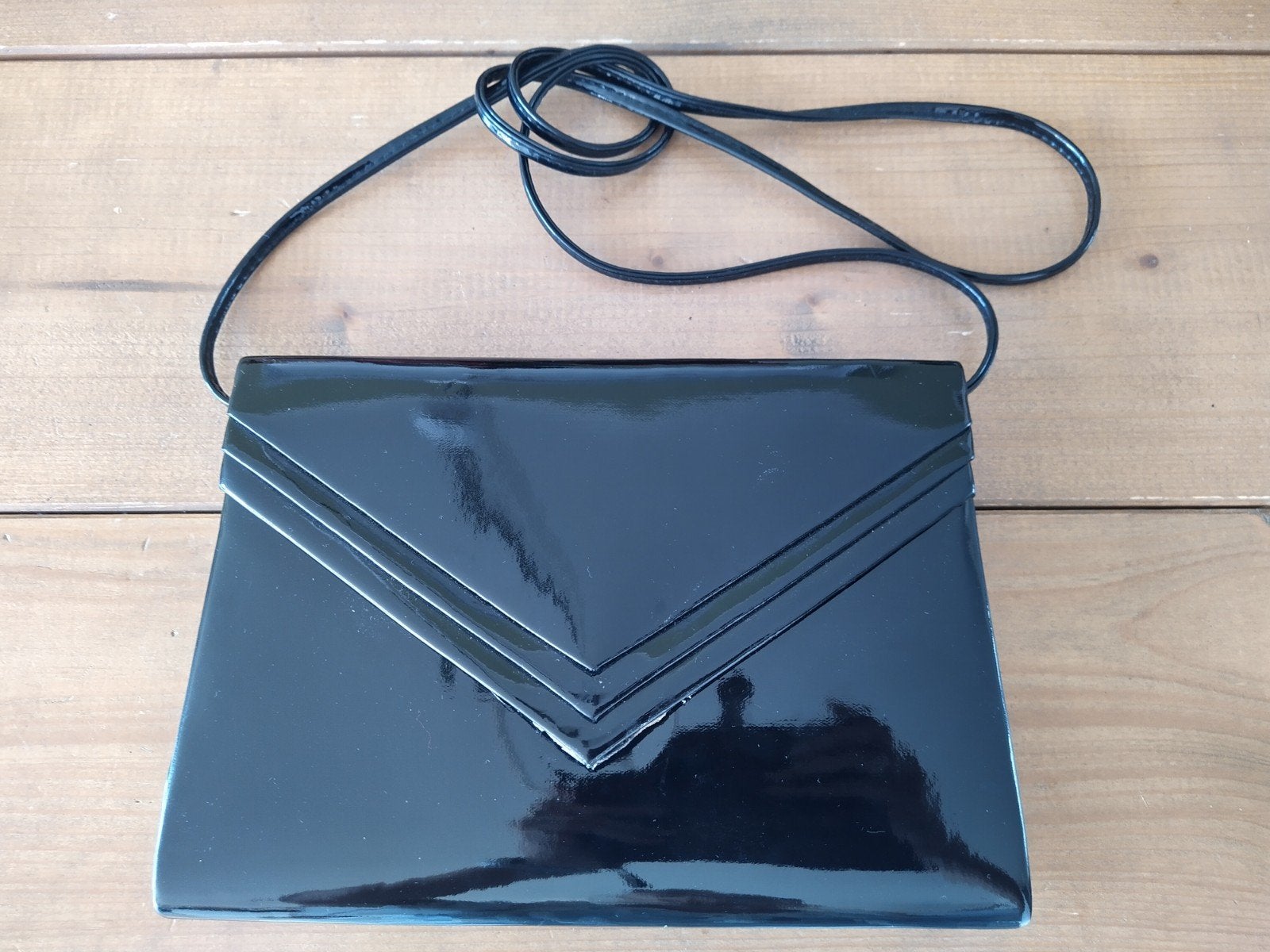 Zwarte vintage lak avondtasje, Ophalen of Verzenden, Gebruikt, Zwart, Avondtasje